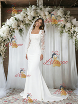 White Mermaid Long Sleeve Lace Wedding Dress