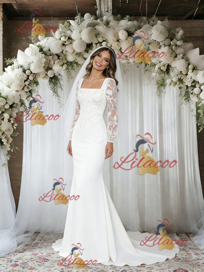 White Mermaid Long Sleeve Lace Wedding Dress