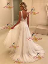 White Tulle Straps Wedding Dress