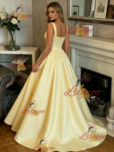 Yellow Satin Straps Prom Dress
