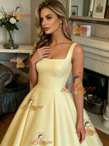 Yellow Satin Straps Prom Dress