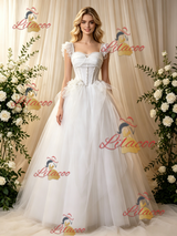 White Tulle Straps Beading Wedding Dress