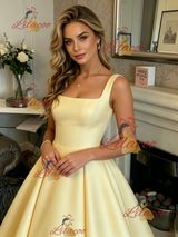 Yellow Satin Straps Prom Dress