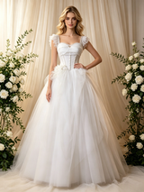 White Tulle Straps Beading Wedding Dress