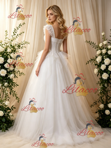 White Tulle Straps Beading Wedding Dress