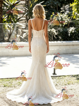 White Mermaid Lace Straps Wedding Dress