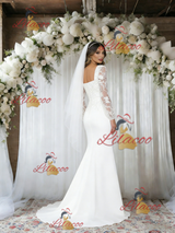 White Mermaid Long Sleeve Lace Wedding Dress