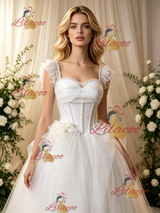 White Tulle Straps Beading Wedding Dress