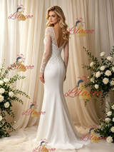 White Mermaid V-neck Long Sleeve Wedding Dress