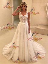 White Tulle Straps Wedding Dress
