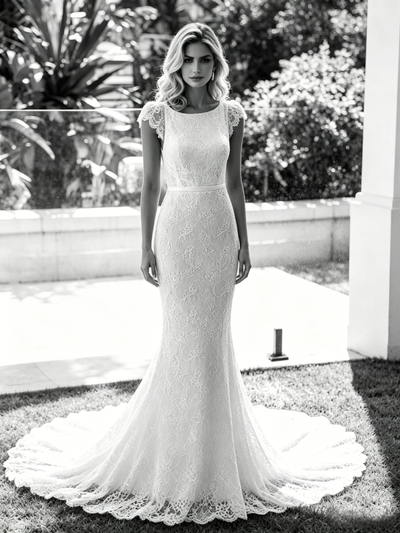 White Mermaid Lace Backless Wedding Dress