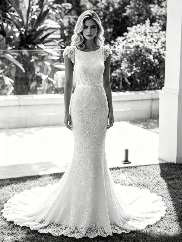 White Mermaid Lace Backless Wedding Dress