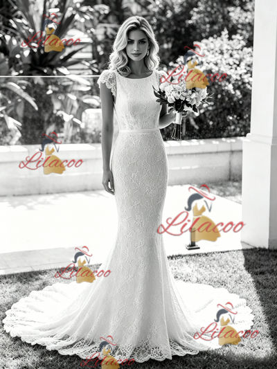 White Mermaid Lace Backless Wedding Dress