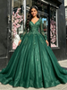 Green V-neck Long Sleeve Appliques Quinceanera Dress