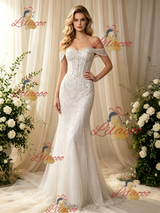 White Mermaid Sequins Beading Wedding Dress