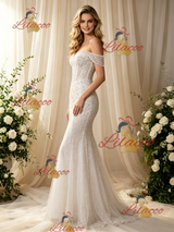 White Mermaid Sequins Beading Wedding Dress