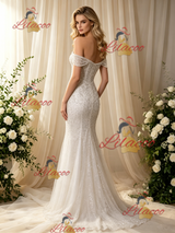 White Mermaid Sequins Beading Wedding Dress