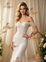 White Mermaid Sequins Beading Wedding Dress