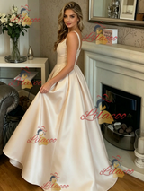 Champgne Satin Straps Prom Dress