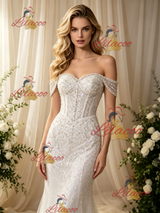 White Mermaid Sequins Beading Wedding Dress