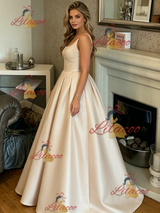 Champgne Satin Straps Prom Dress