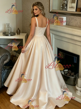 Champgne Satin Straps Prom Dress