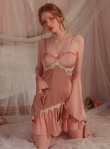 Chest Pad Satin Seductive Suspender Nightdress