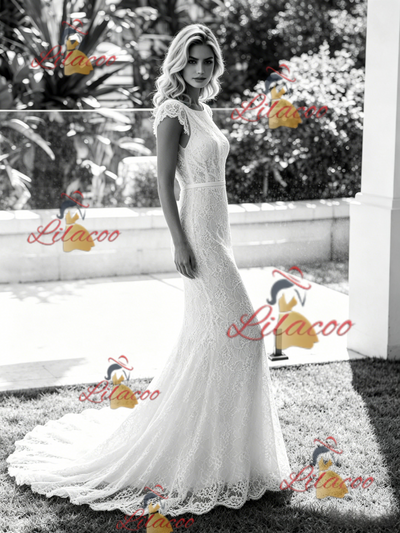 White Mermaid Lace Backless Wedding Dress
