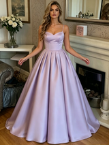 Purple Satin Spaghetti Straps Prom Dress