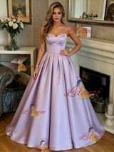 Purple Satin Spaghetti Straps Prom Dress