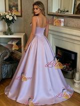 Purple Satin Spaghetti Straps Prom Dress