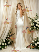 Ivory Mermaid Satin Long Sleeve Wedding Dress