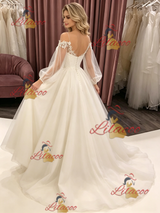 White Tulle Long Sleeve Wedding Dress
