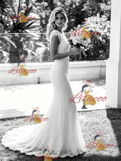 White Mermaid Lace Backless Wedding Dress