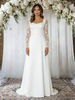 A-Line Square Neck Lace Long Sleeve Wedding Dress