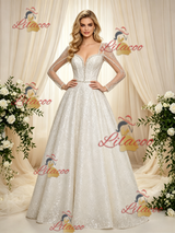 Long Sleeve Sequins Beading Wedding Dress
