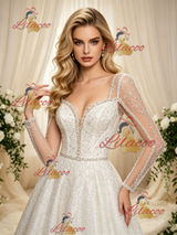 Long Sleeve Sequins Beading Wedding Dress
