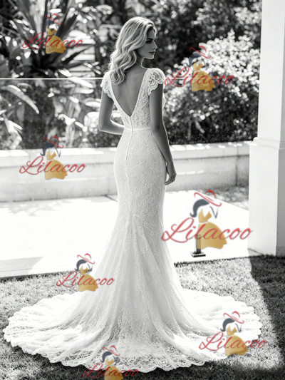 White Mermaid Lace Backless Wedding Dress