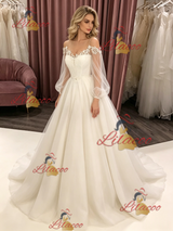 White Tulle Long Sleeve Wedding Dress