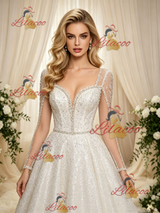 Long Sleeve Sequins Beading Wedding Dress