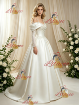 Ivory Satin Long Sleeve Straps Wedding Dress