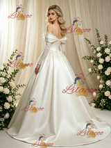 Ivory Satin Long Sleeve Straps Wedding Dress