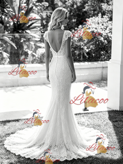 White Mermaid Lace Backless Wedding Dress