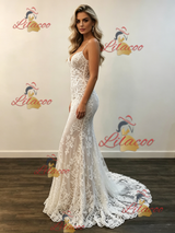White Mermaid Straps Lace Wedding Dress