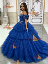Yellow Tulle Off the Shoulder Beading Quinceanera Dress