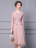 Pink Lace Short Sleeve Mother Of The Bride Dress