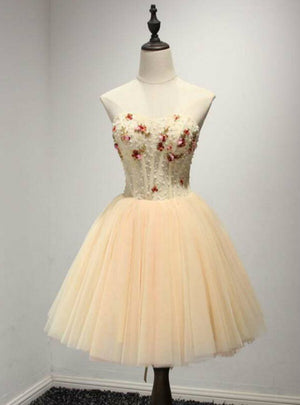 Champagne Tulle Beading Homecoming Dress