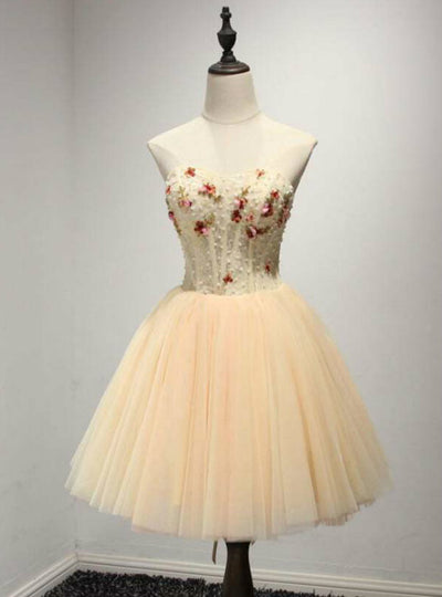Champagne Tulle Beading Homecoming Dress