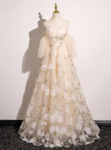 Champagne Tulle Beading Prom Dress