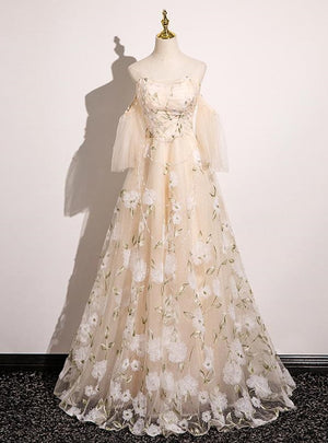 Champagne Tulle Beading Prom Dress